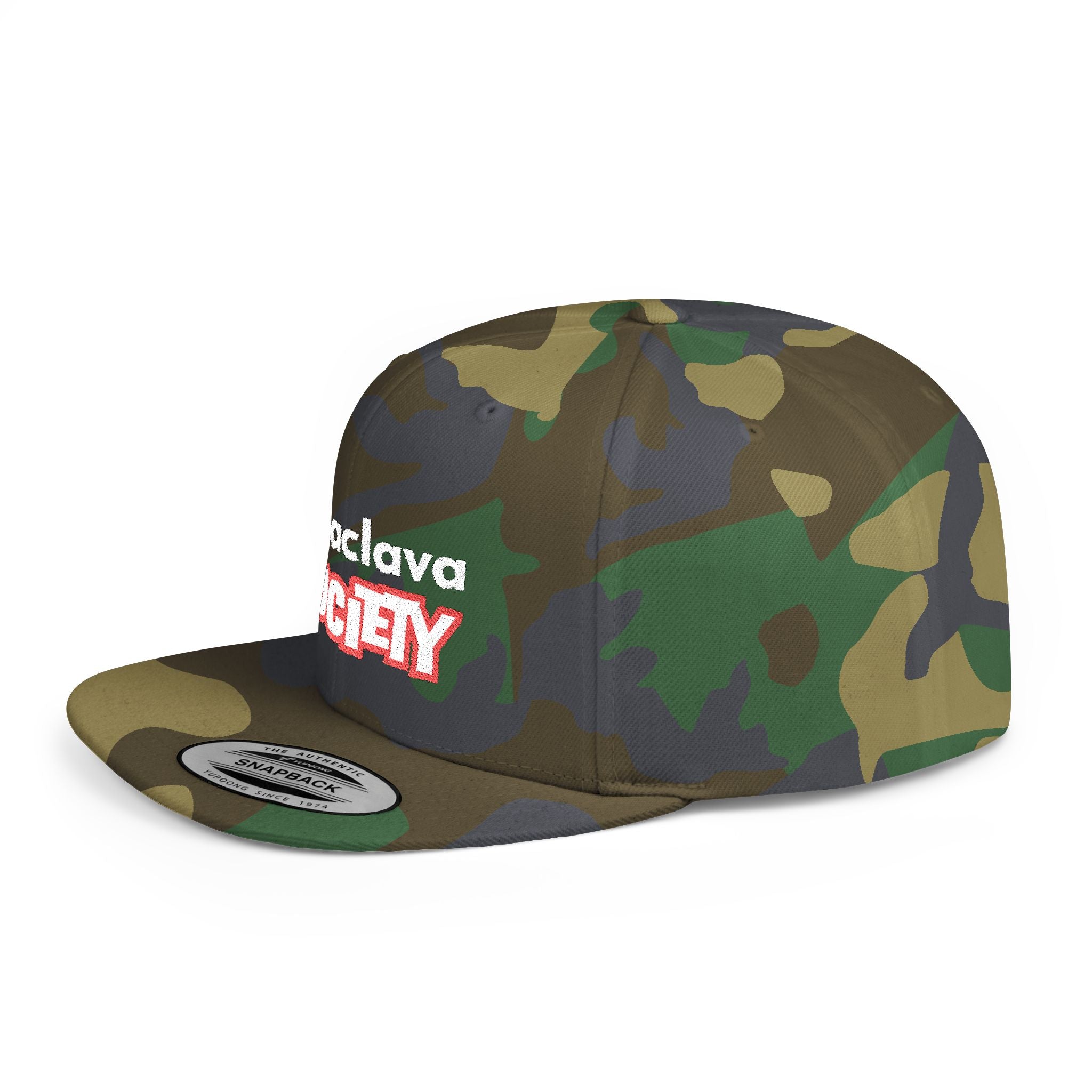 Balaclava Society Embroidered Snapback Hat (Green Camo)